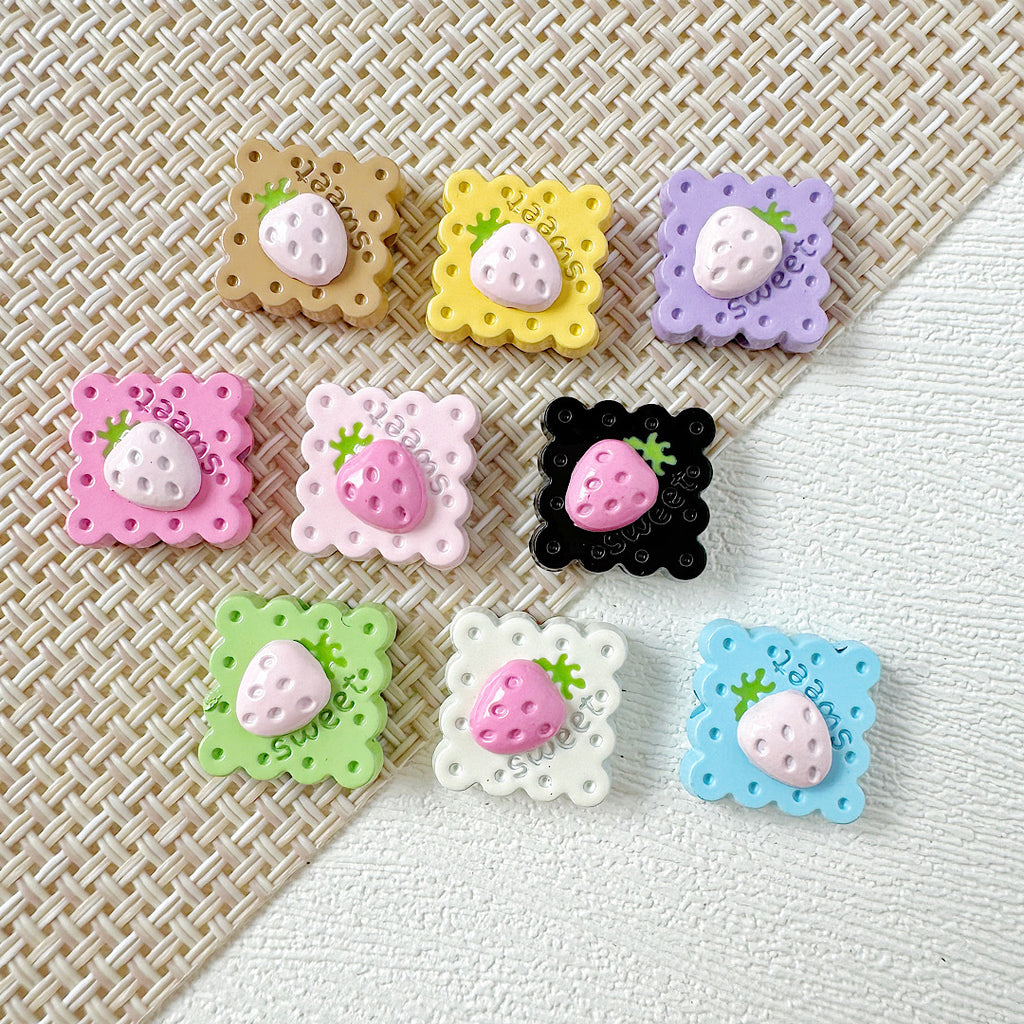 Strawberry and Mouse Metal Beads 13mm Pastel Painted Cookie Design 10pcs 15