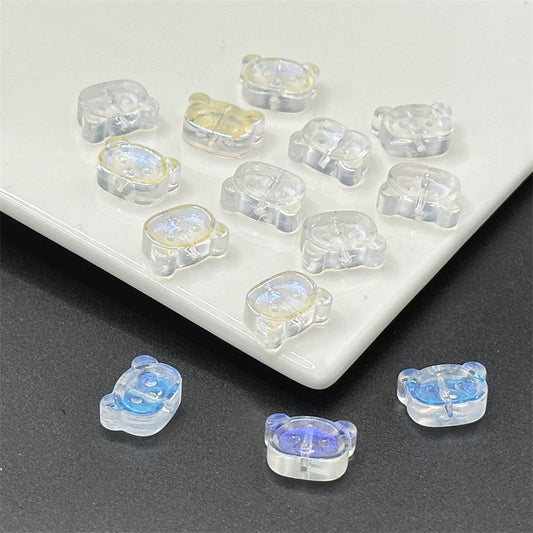 Bear Shape Transparent Glass Beads 14mm Colorful Mix 100pcs 2