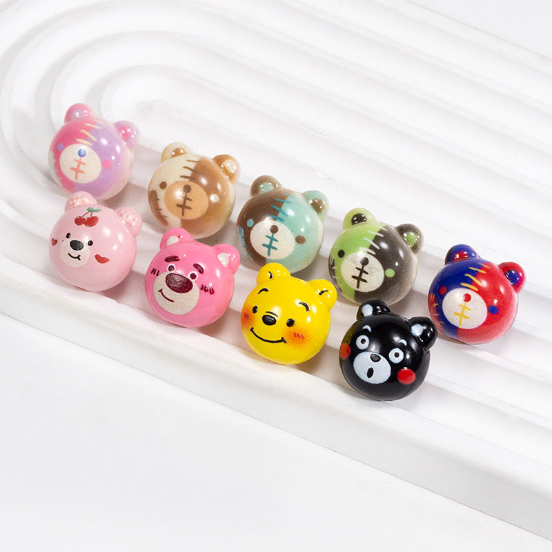 Cartoon Character Bear Head Acrylic Beads 17mm Colorful 10pcs