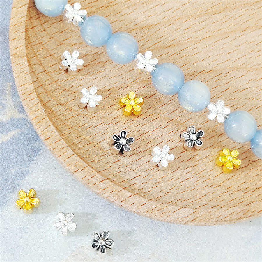 Alloy Flower Spacer Beads 6mm Five Petal Tibetan Silver Tone 100pcs
