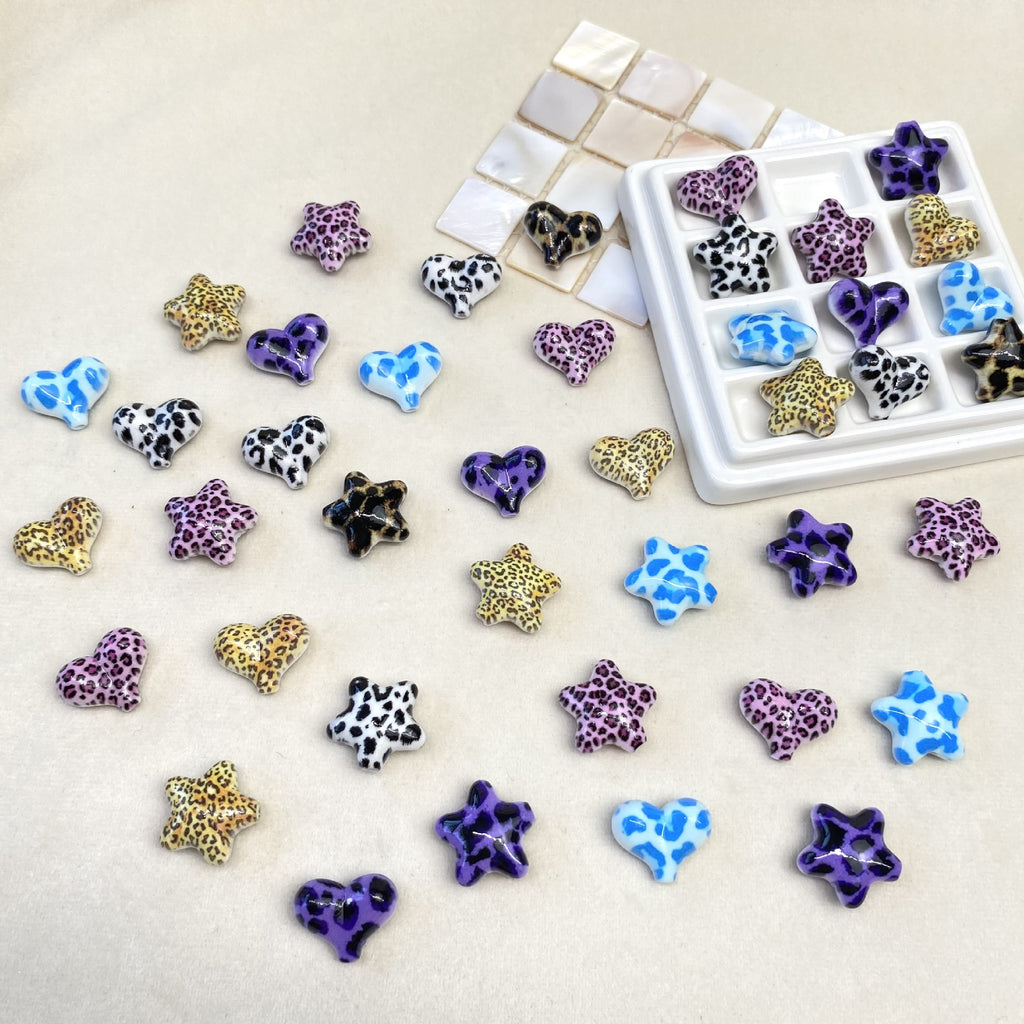 Leopard Print Heart Star Acrylic Beads 20mm Mixed Colors 50pcs 2