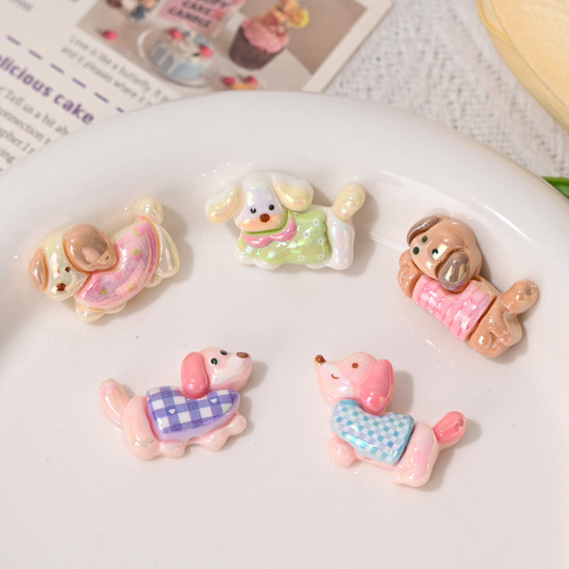 Plating Cute Puppy Resin Beads 26mm Pastel Plaid 10pcs 3