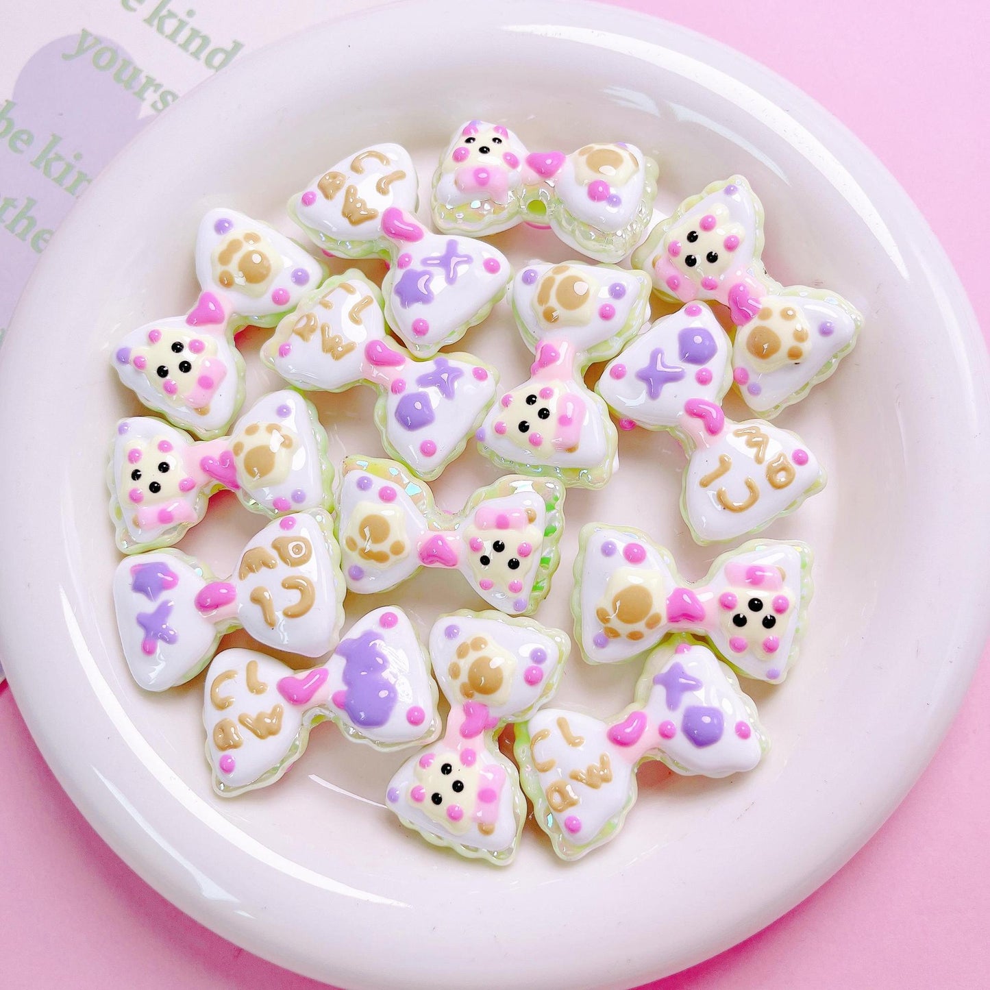 Hand Painted Hi Bow Acrylic Beads 20mm 33mm Pastel Colors 5pcs 11
