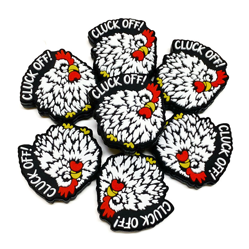 Silicone Focal Beads Chicken With Cluck Off Text 20pcs 4