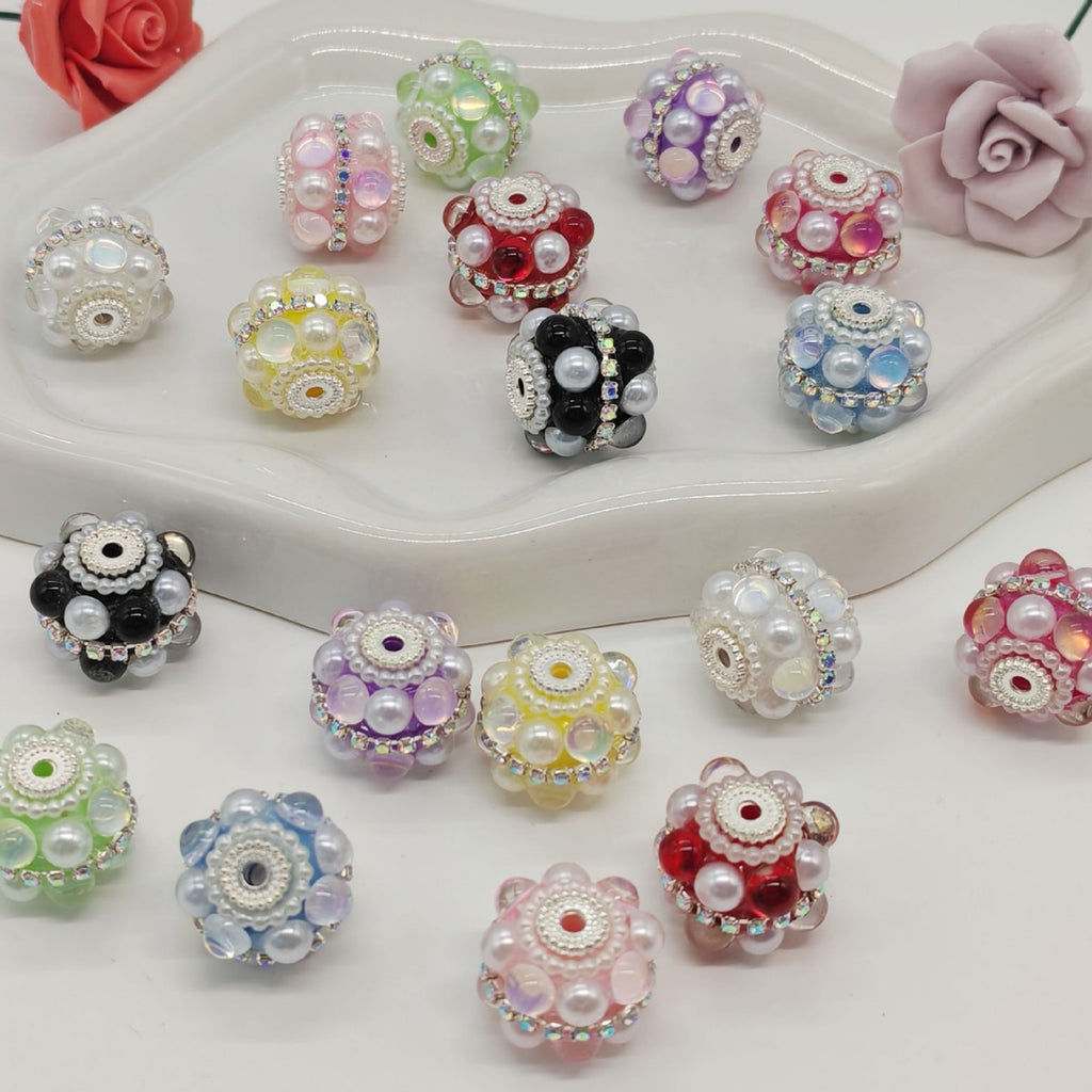 Rhinestone Bubblegum Beads 18mm Pearl Encrusted Round 4pcs 2