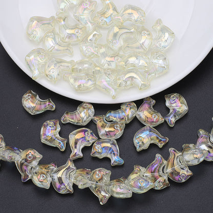 Plating 3D Dolphin Glass Beads 11x16mm Iridescent Colors 30pcs 19