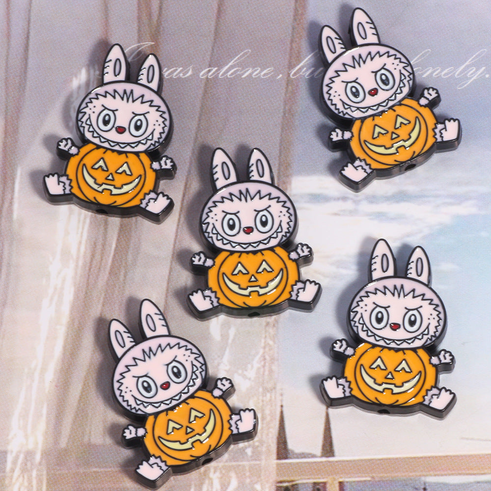 Halloween Labub Pumpkin Metal Beads 25mm Enamel Alloy 10pcs 4