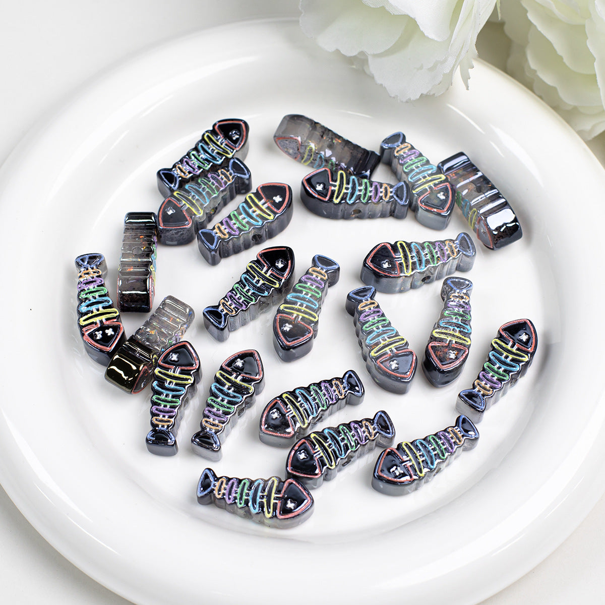 Plating Colorful Fish Bone Resin Beads 24mm 10pcs 9