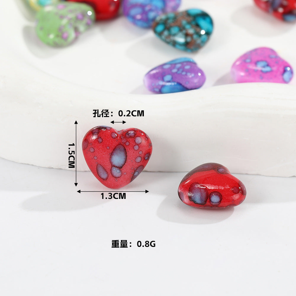 Blooming Ink Color Heart Acrylic Beads 15mm Colorful Mixed 100pcs 4