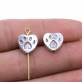 Heart Metal Beads 11mm Paw Engraved Silver Alloy 30pcs