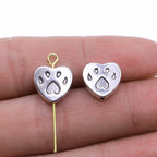 Heart Metal Beads 11mm Paw Engraved Silver Alloy 30pcs