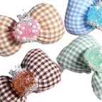 Plaid Bow Fabric Beads Wholesale, Gingham Crown Pearl Center, 35mm
