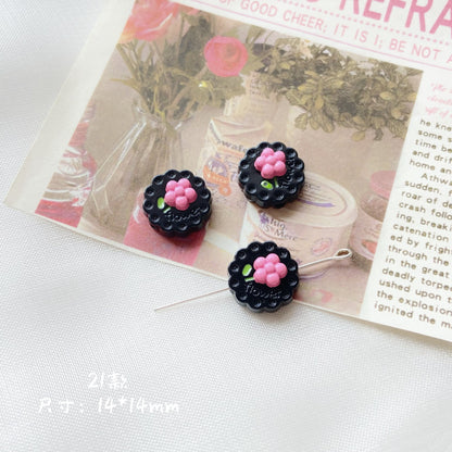 Silicone Focal Beads Sassy Barbie Style Baking Painted Alloy Black Pink 22