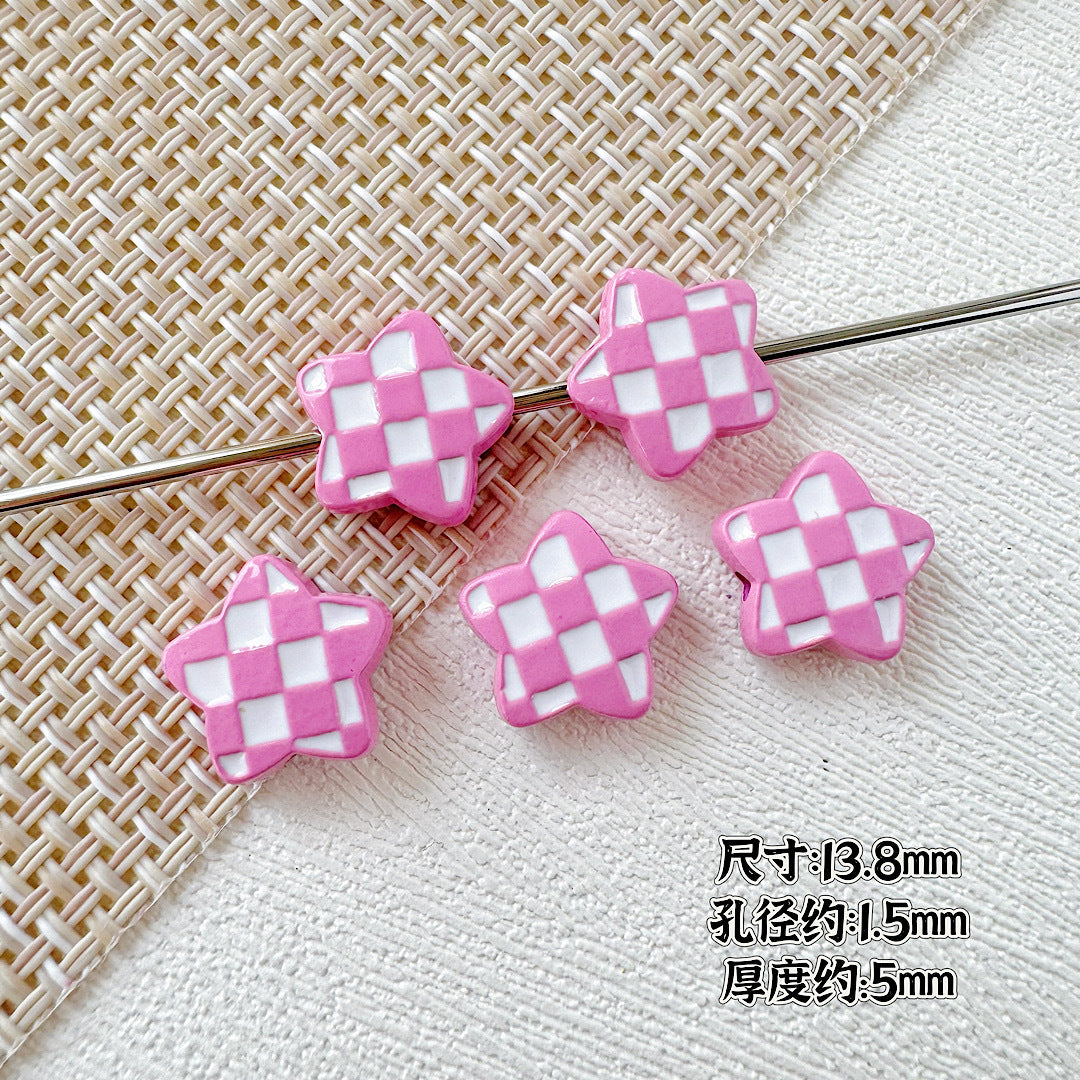 Star and Heart Metal Beads 13mm Baking Painted Houndstooth 10pcs 12