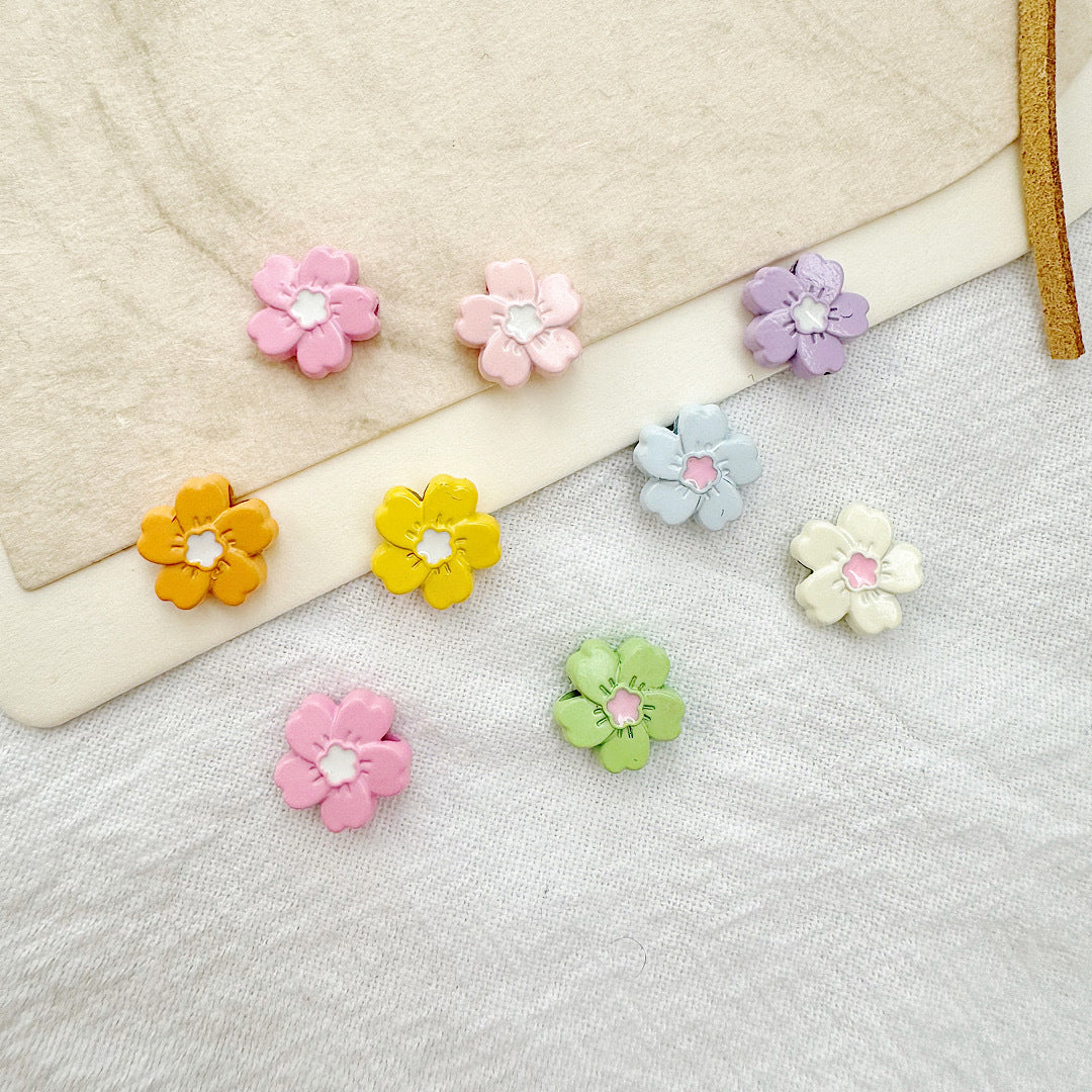 Flower Metal Beads 10mm Baking Painted Cherry Blossom 20pcs 4