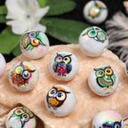 UV Plating Owl Round Acrylic Beads 16mm Glossy Printed 50pcs
