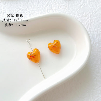 Lampwork Glass Beads Heart 12mm Handmade Confetti Pattern 10pcs 8