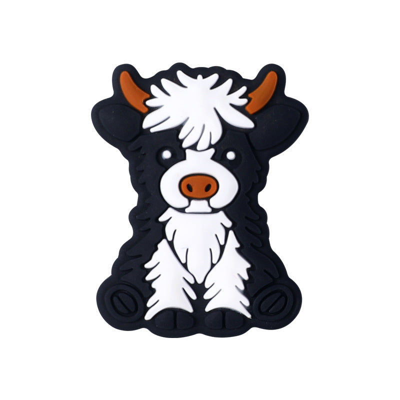 Silicone Focal Beads Dairy Cattle Highland Cow Sitting Pose 5
