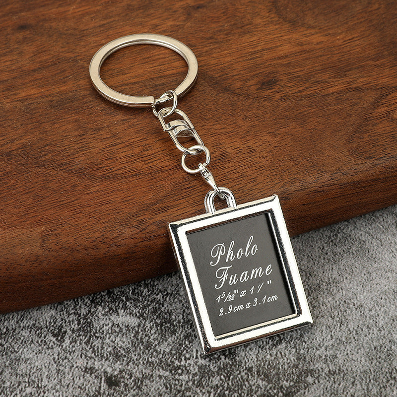 Photo Frame Couple Keychain Zinc Alloy Polished Silver Modern Square 3