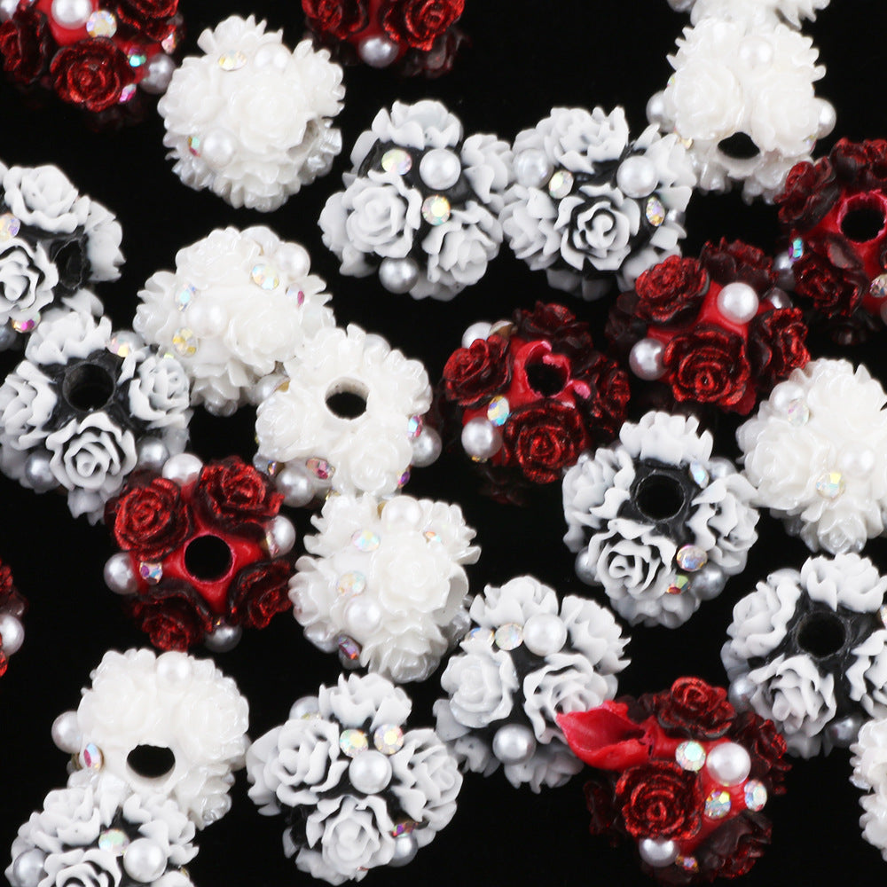 Flower Cluster Clay Beads 13mm Vintage Rose Polymer 10pcs 2