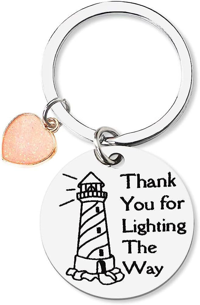 Lighthouse Keychain Stainless Steel with Peach Heart Charm