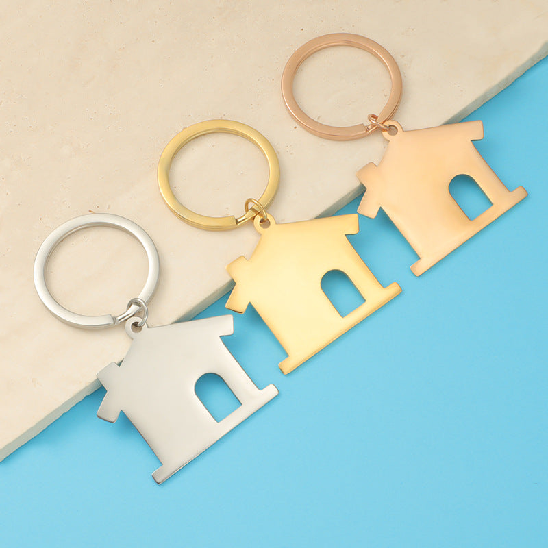 Creative Stainless Steel House Shape Keychain Silver Gold Rose Gold