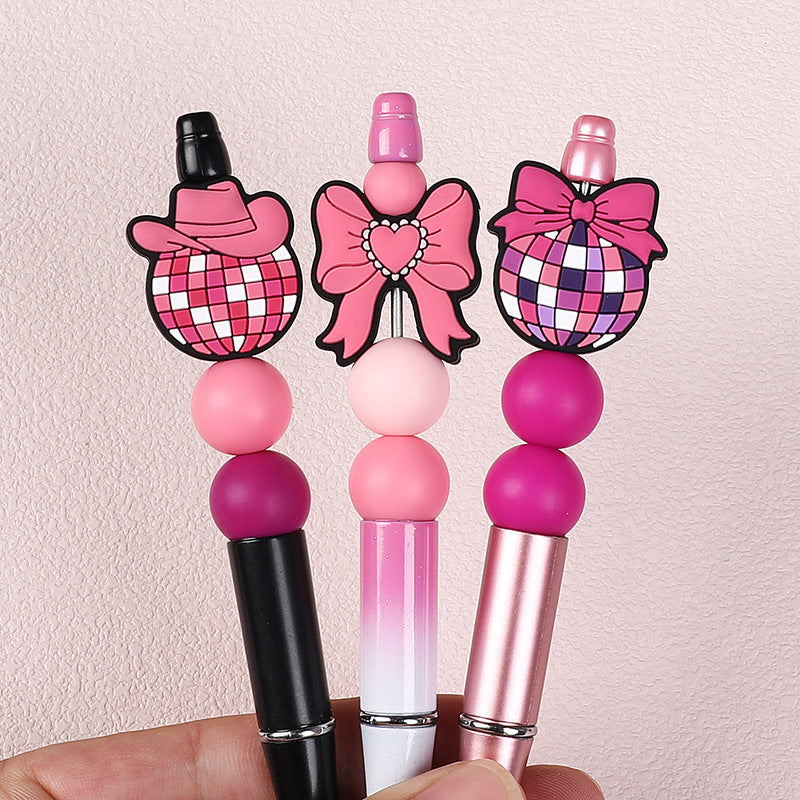 Silicone Focal Beads Love Heart Girl Power Pink Retro 20pcs 3