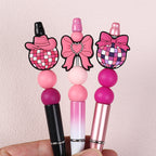 Silicone Focal Beads Love Heart Girl Power Pink Retro 20pcs 3