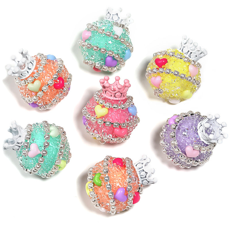 Crown Rhinestone Beads 19x24mm Colorful Heart Accents 5pcs