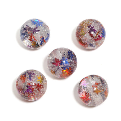 Shimmer Glitter Filled Resin Beads 16mm Round Autumn Leaf 50pcs 12