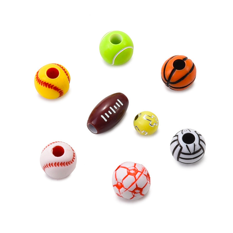 Printed Ball Series Acrylic Beads Colorful Sports Designs 100pcs