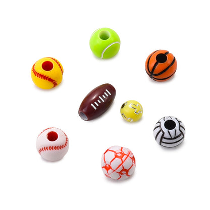 Printed Ball Series Acrylic Beads Colorful Sports Designs 100pcs