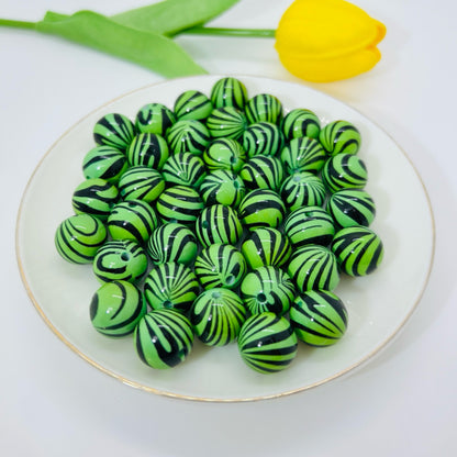 Dopamine Colored Zebra Patterned Acrylic Beads 16mm 50pcs 12
