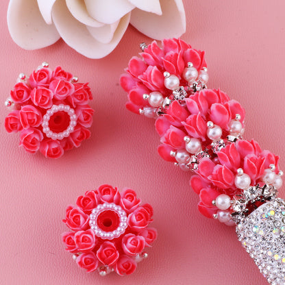 Flower Tiered Ball Resin Beads 22mm Vintage Pearl Accent 5pcs 8