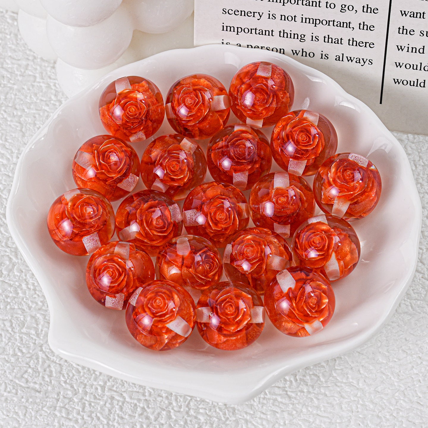 Blooming Flower Resin Beads 16mm Round Colorful 20pcs 6