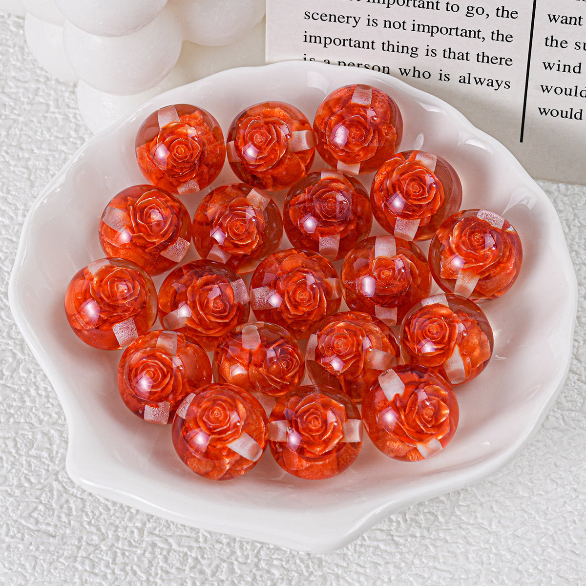 Blooming Flower Resin Beads 16mm Round Colorful 20pcs 6