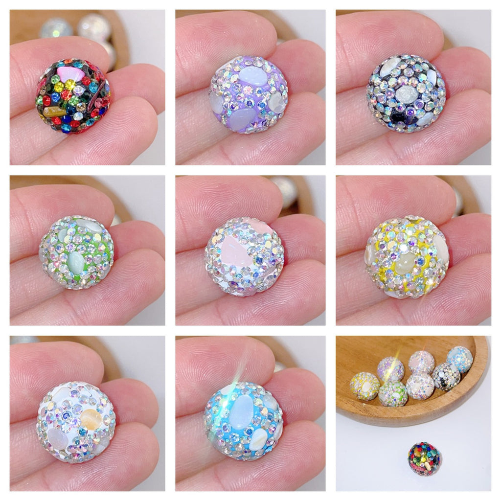 Natural Shell Embeded Rhinestone Bubblegum Ball Rhinestone Beads 16mm 10pcs 3