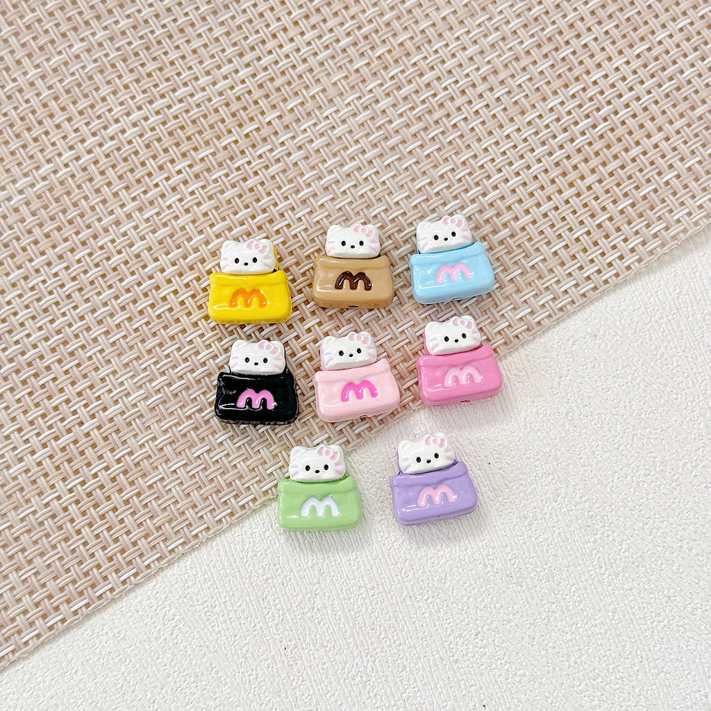 Cat and Bear Candy Painted Metal Beads 13 16mm Glossy 10pcs 11