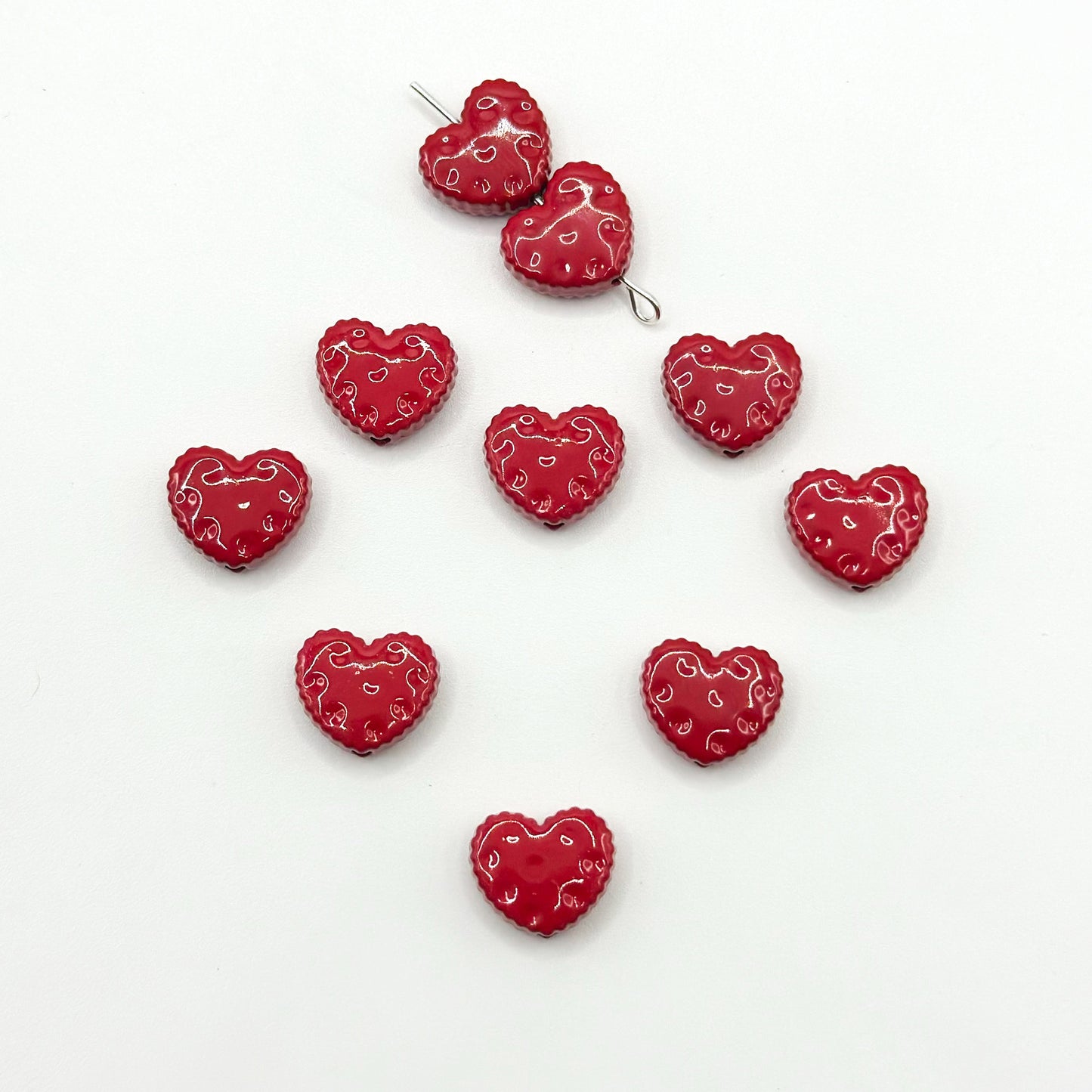 Heart Metal Beads 12mm Baking Painted Biscuit Style 20pcs 14
