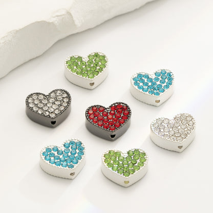 Heart Rhinestone Beads 15mm Zinc Alloy Colorful 10pcs