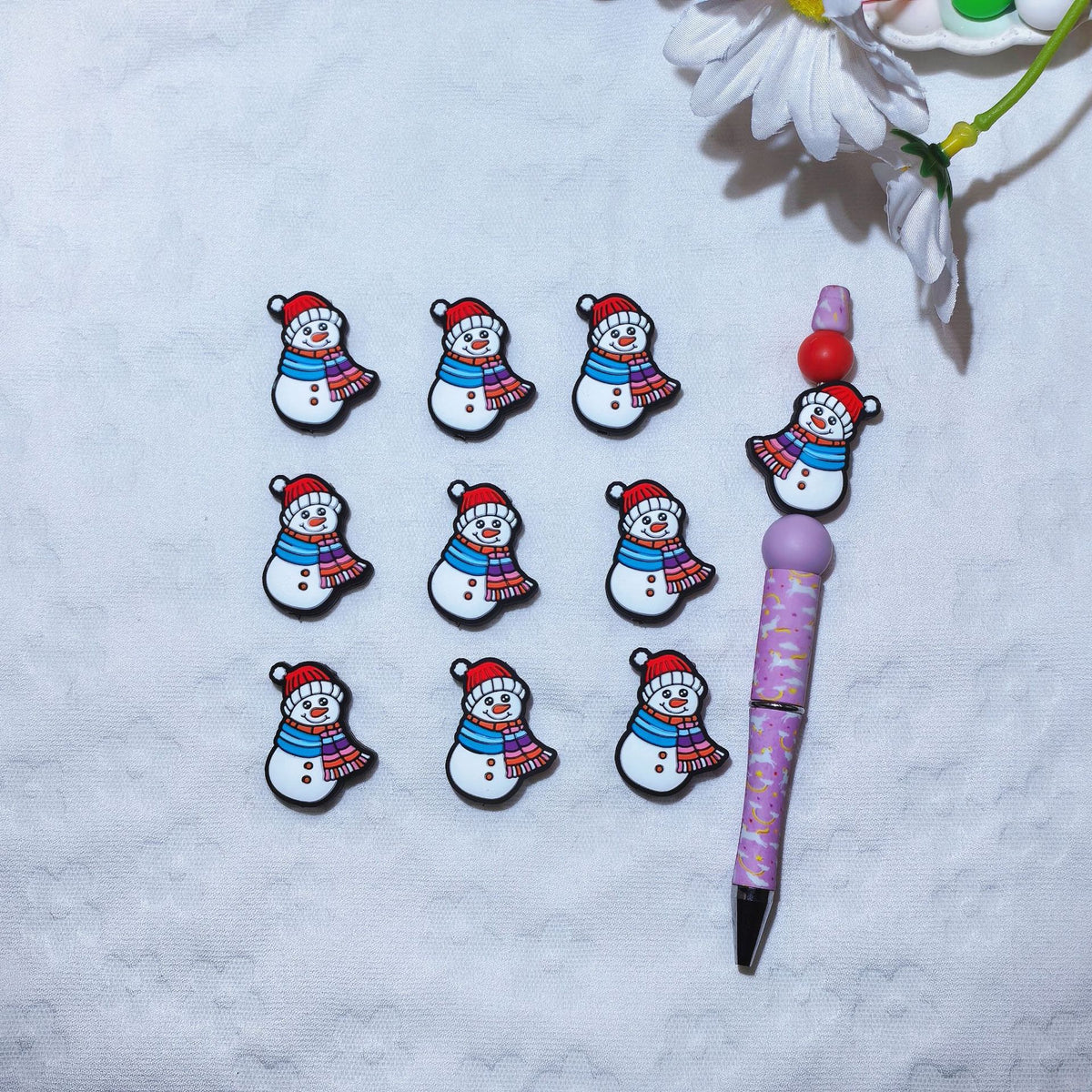 Silicone Focal Beads Christmas Snowman Wearing Scarf 20pcs 2