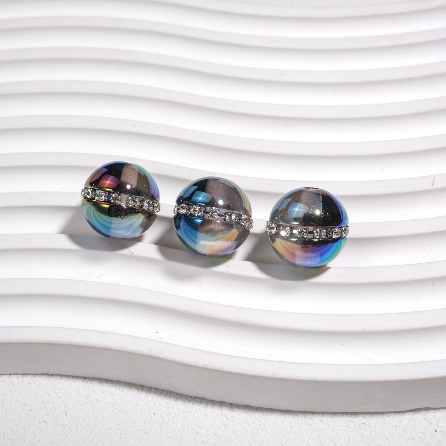 Luminous Rhinestone Chain Enlaced Resin Beads 16mm Round 10pcs 9