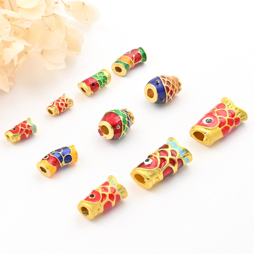Brass Tube Metal Beads Colorful Koi Fish Enamel 10pcs 5