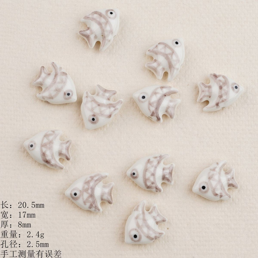 Hand Painted Fish Ceramic Beads Tropical Colorful 5pcs 6