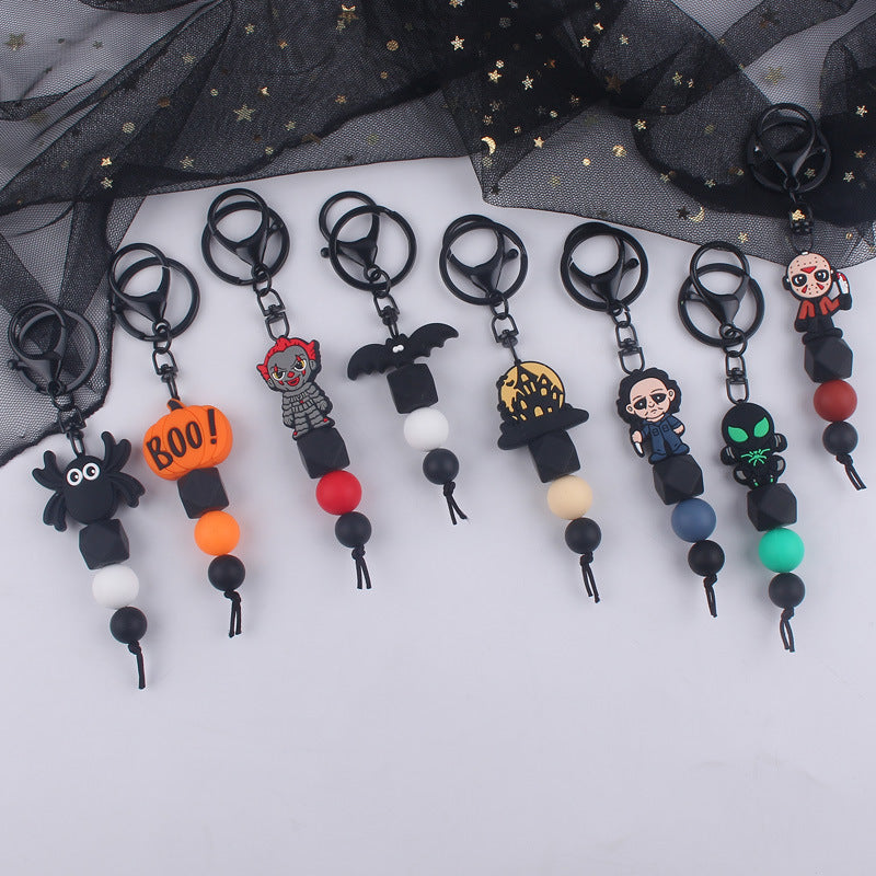 Halloween Silicone Bead Keychain Colorful Spooky Characters Durable