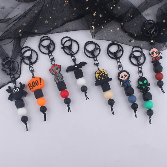 Halloween Silicone Bead Keychain Colorful Spooky Characters Durable