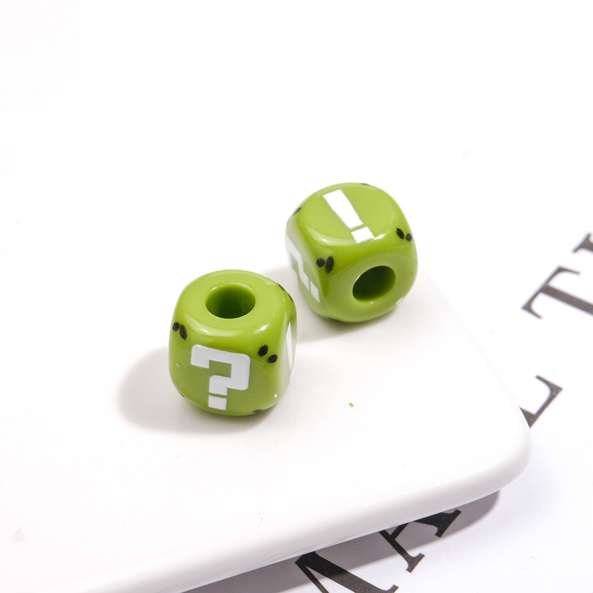 Painted Square Acrylic Beads 11mm Large Hole Question Mark 50pcs 15