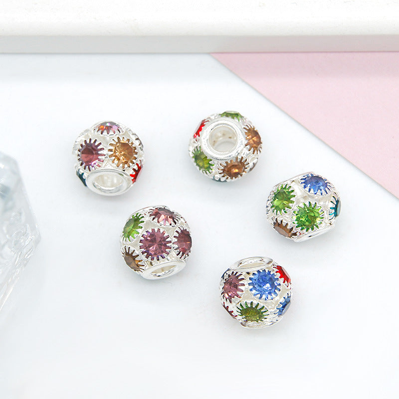 Metal Rhinestone Hollow Spacer Beads 8mm 50pcs 14