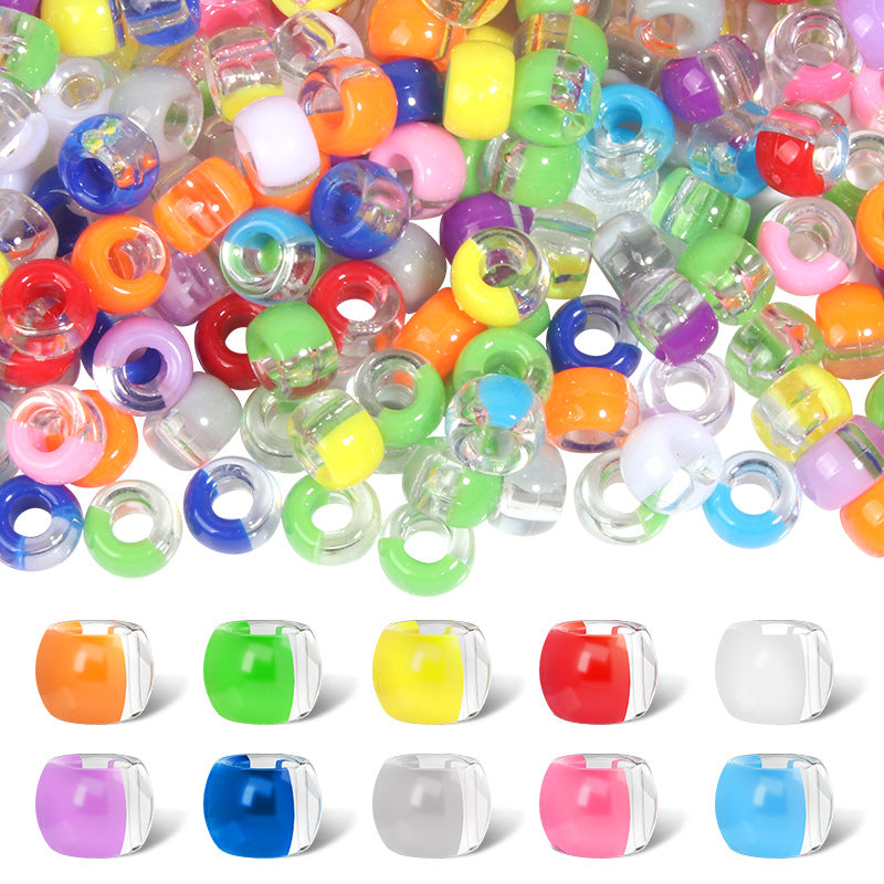 Clear Two-color Pony Beads 9mm Translucent Mixed Colors 200pcs