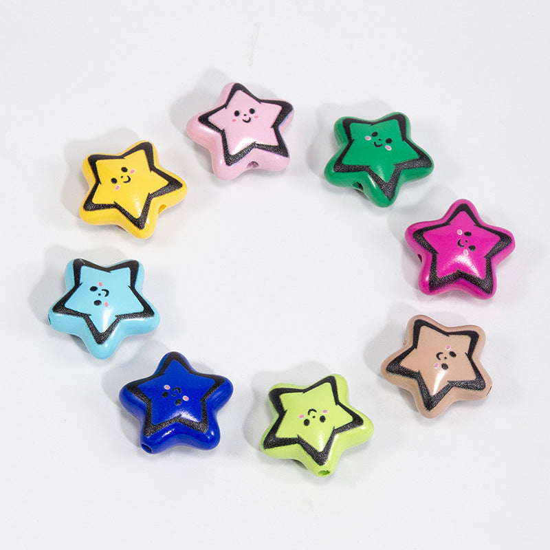 Colorful Smiley Star Acrylic Beads 22mm Glossy 10pcs 4